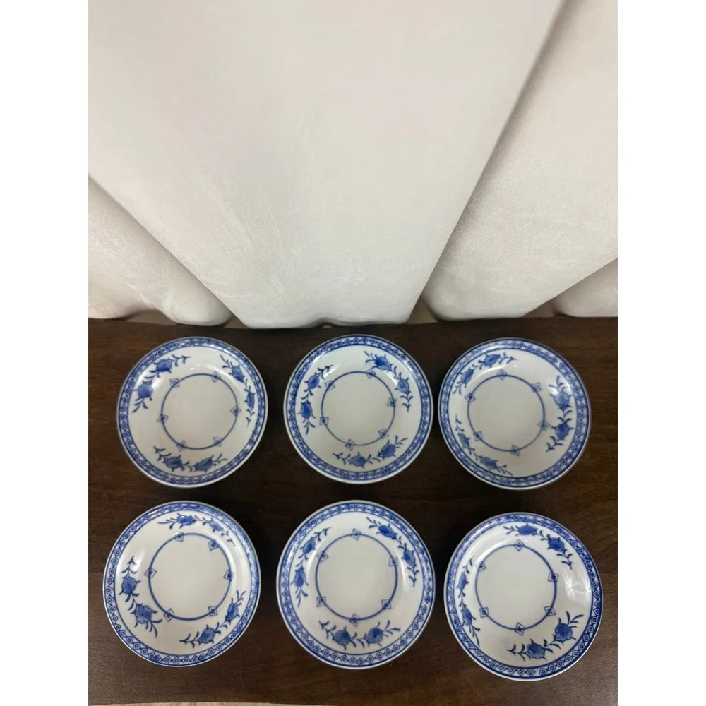 VTG Set SIX (6) IDG Williams Sonoma MCM Blue White Grande Cuisine Berry Bowls